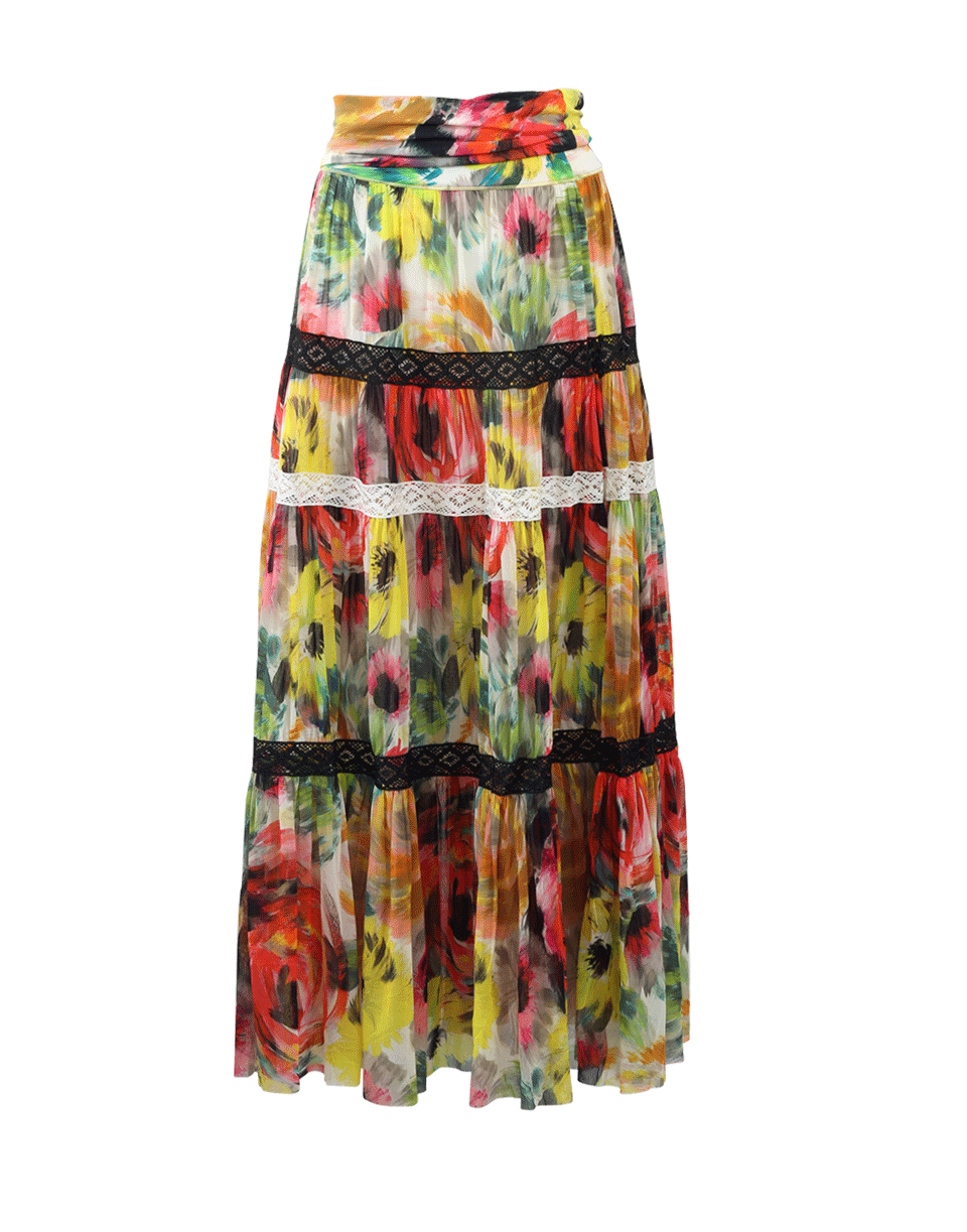 FUZZI-Floral And Lace Maxi Skirt-
