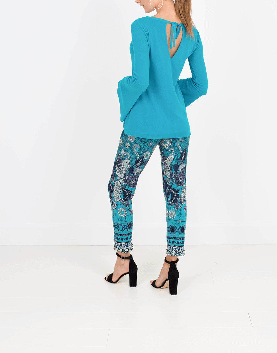 FUZZI-Bell Sleeve Tie Back Top-