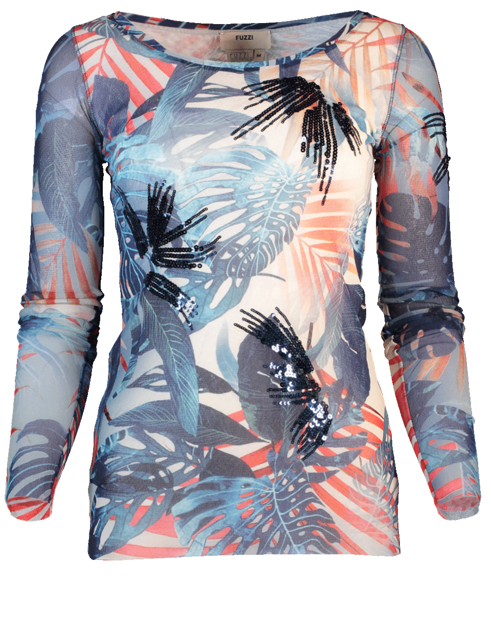 FUZZI-Palm Print Fitted Top-