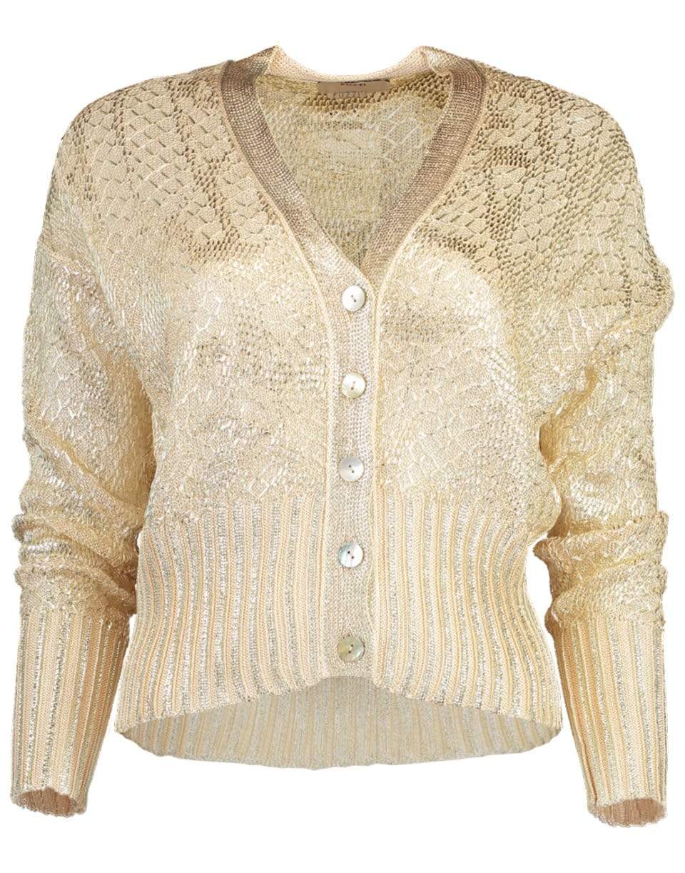 FUZZI-Long Sleeve Button Front Metallic Cardigan-