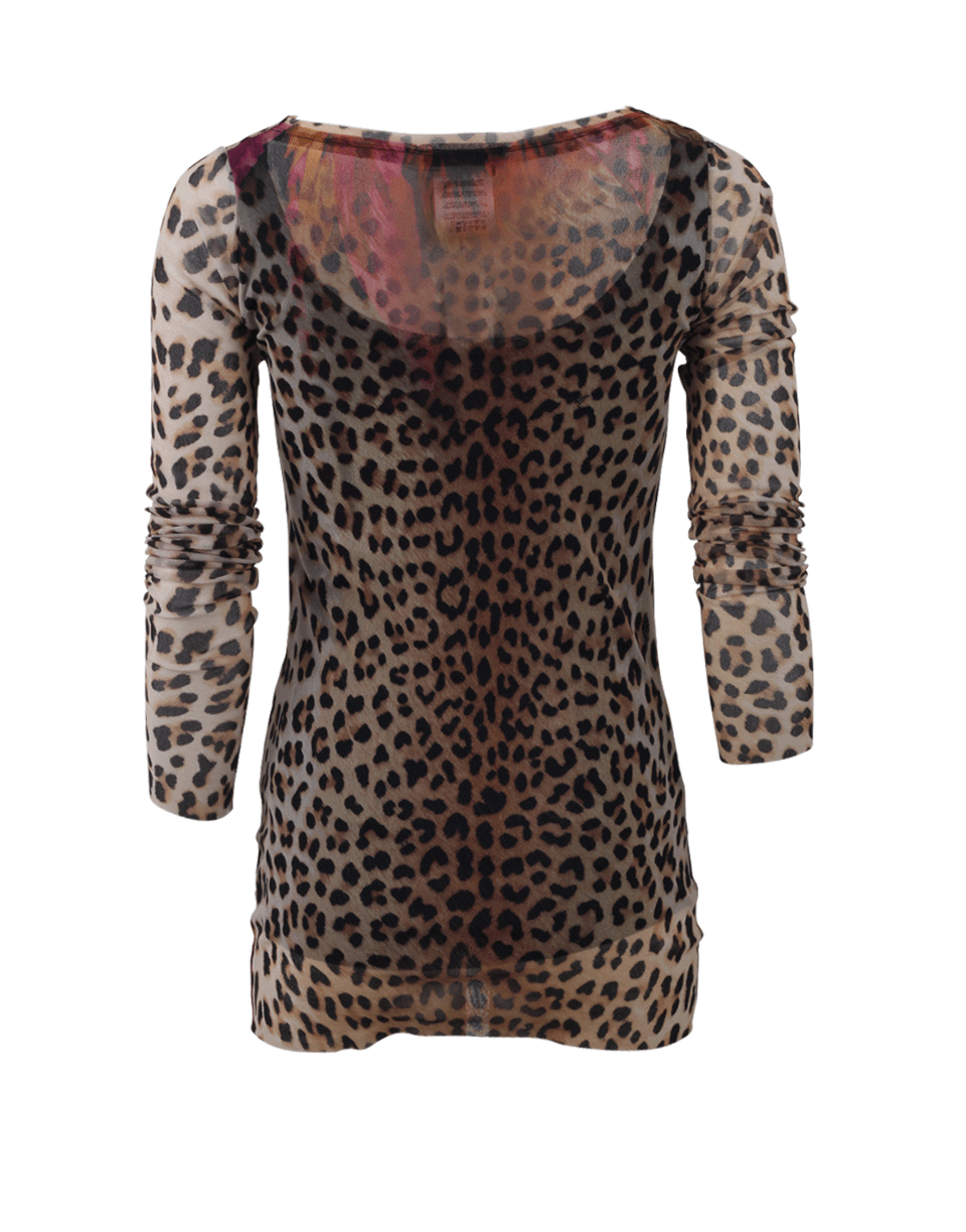 FUZZI-Long Sleeve Leopard And Feather Top-