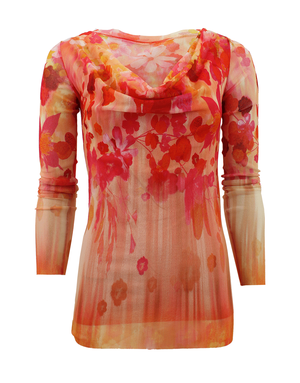 FUZZI-Long Sleeve Cowl Neck Floral Print Top-