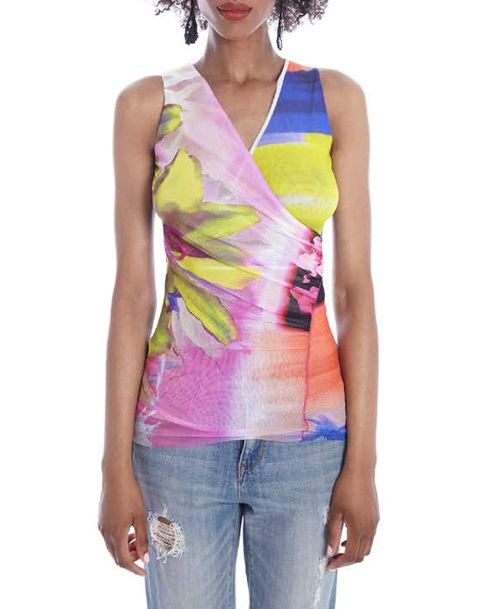 FUZZI-Printed V-Neck Sleeveless Top-
