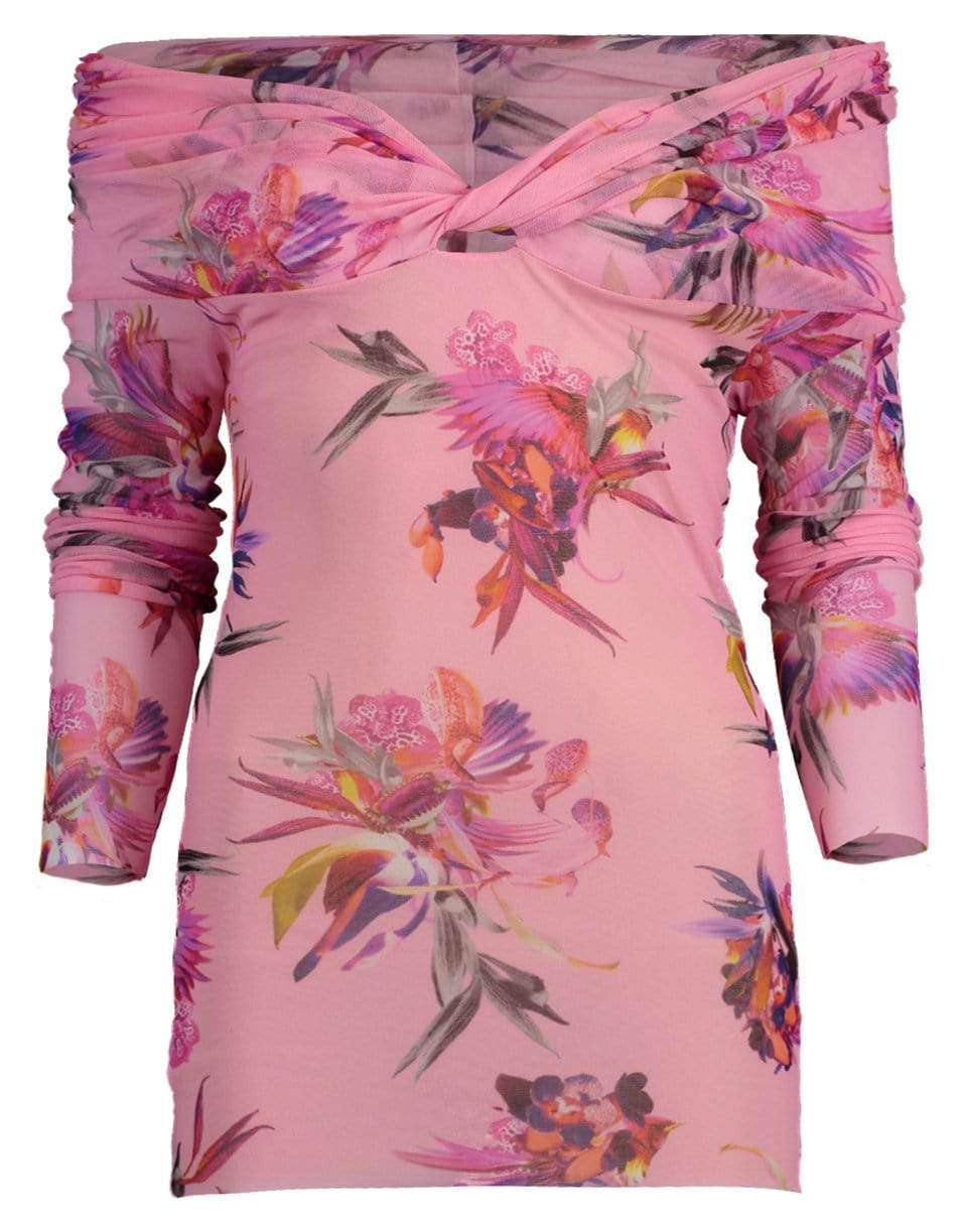 FUZZI-Long Sleeve Off Shoulder Print Top-