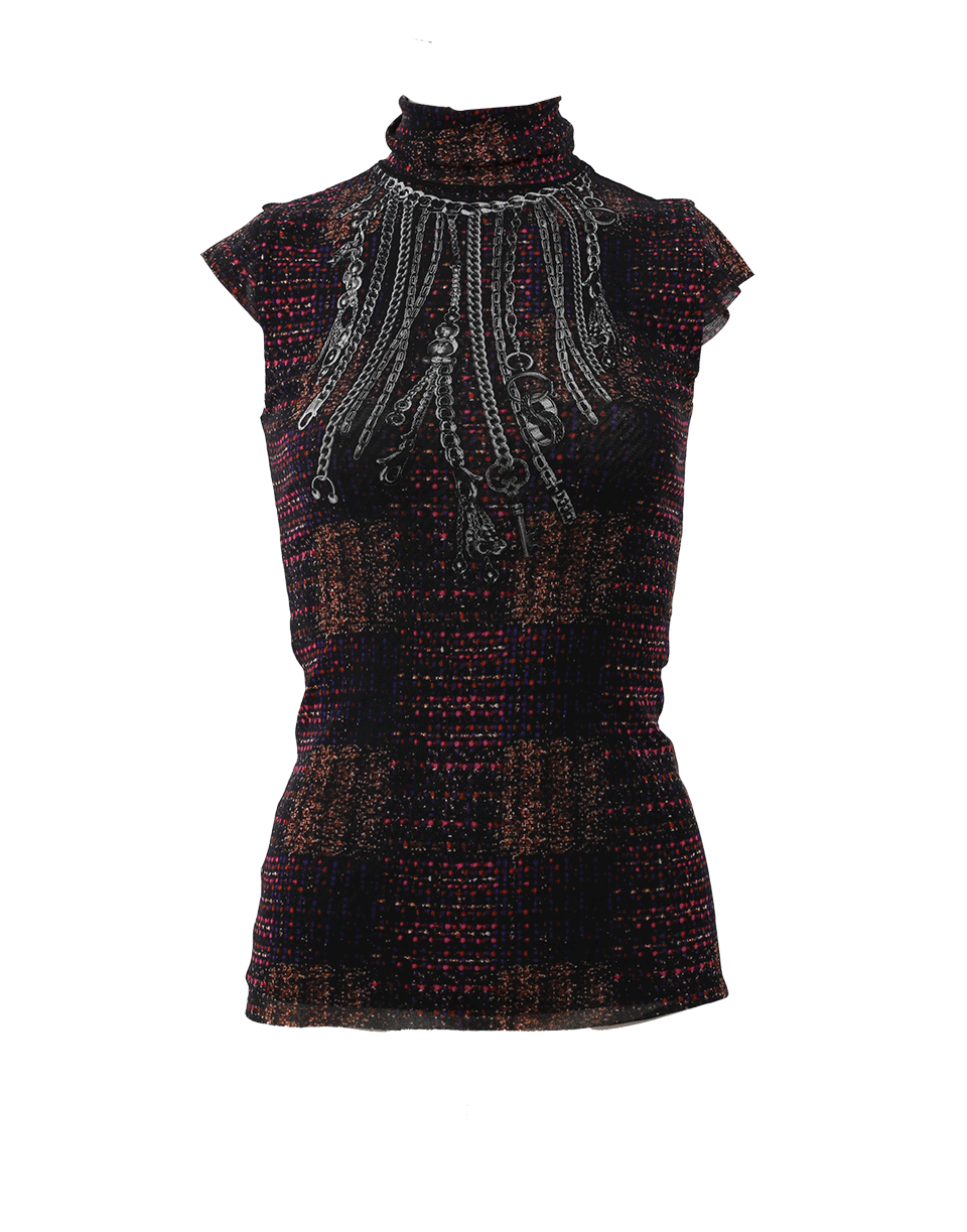FUZZI-Plaid And Chain Top-
