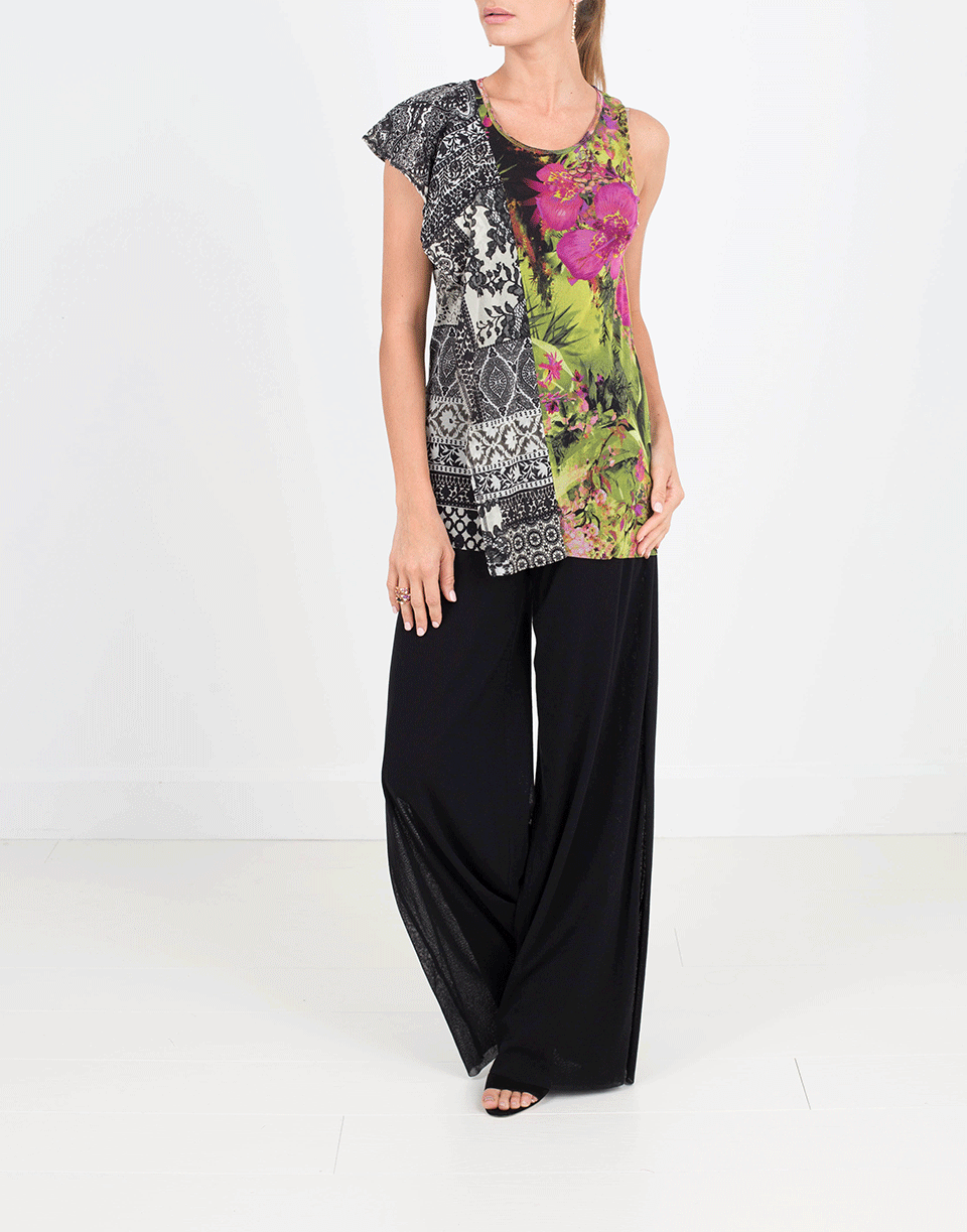 FUZZI-Mixed Print Ruffle Top-