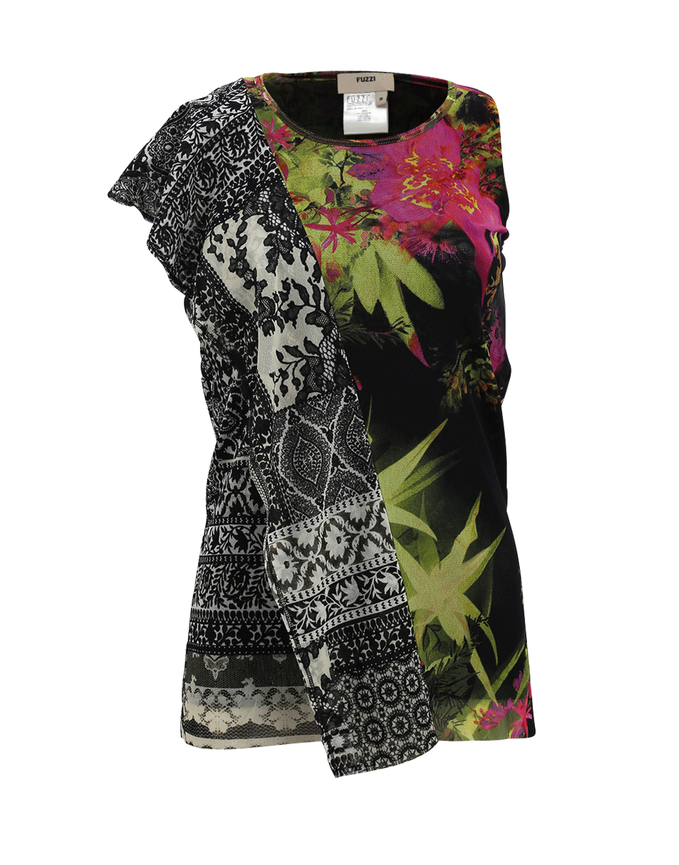 FUZZI-Mixed Print Ruffle Top-