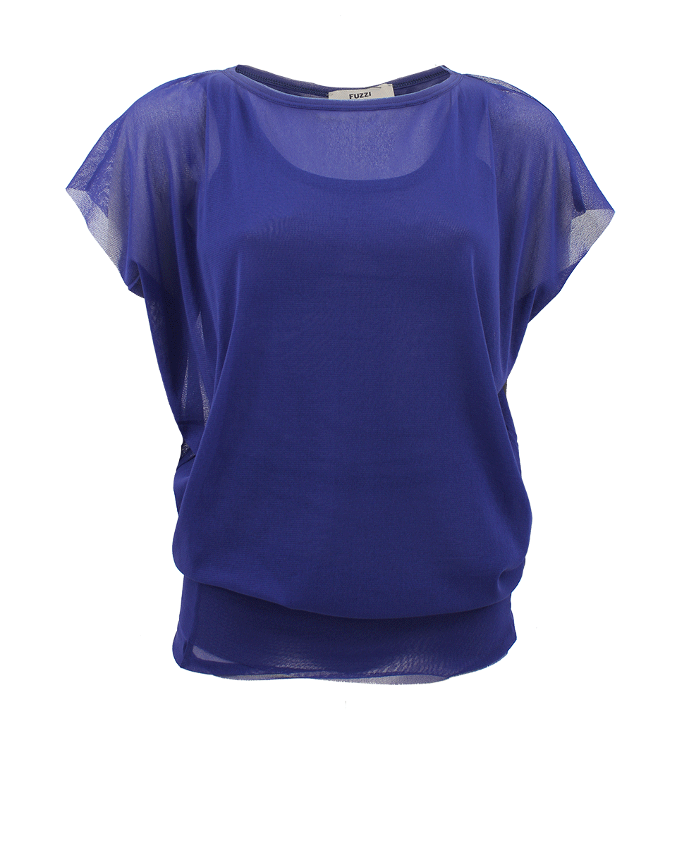 FUZZI-Short Sleeve Wide Neck Layer Top-