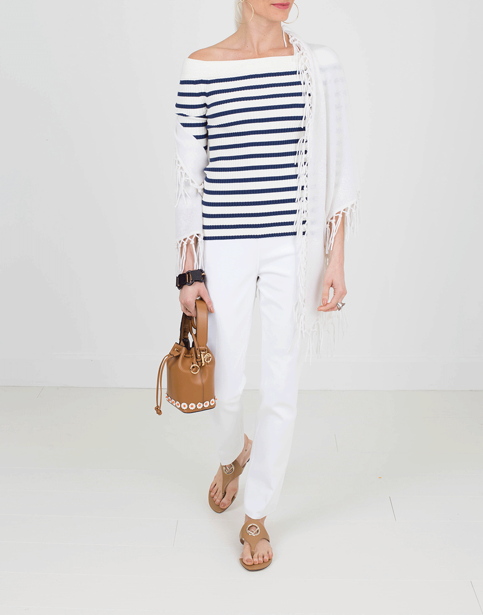 FUZZI-Off Shoulder Striped Sweater-