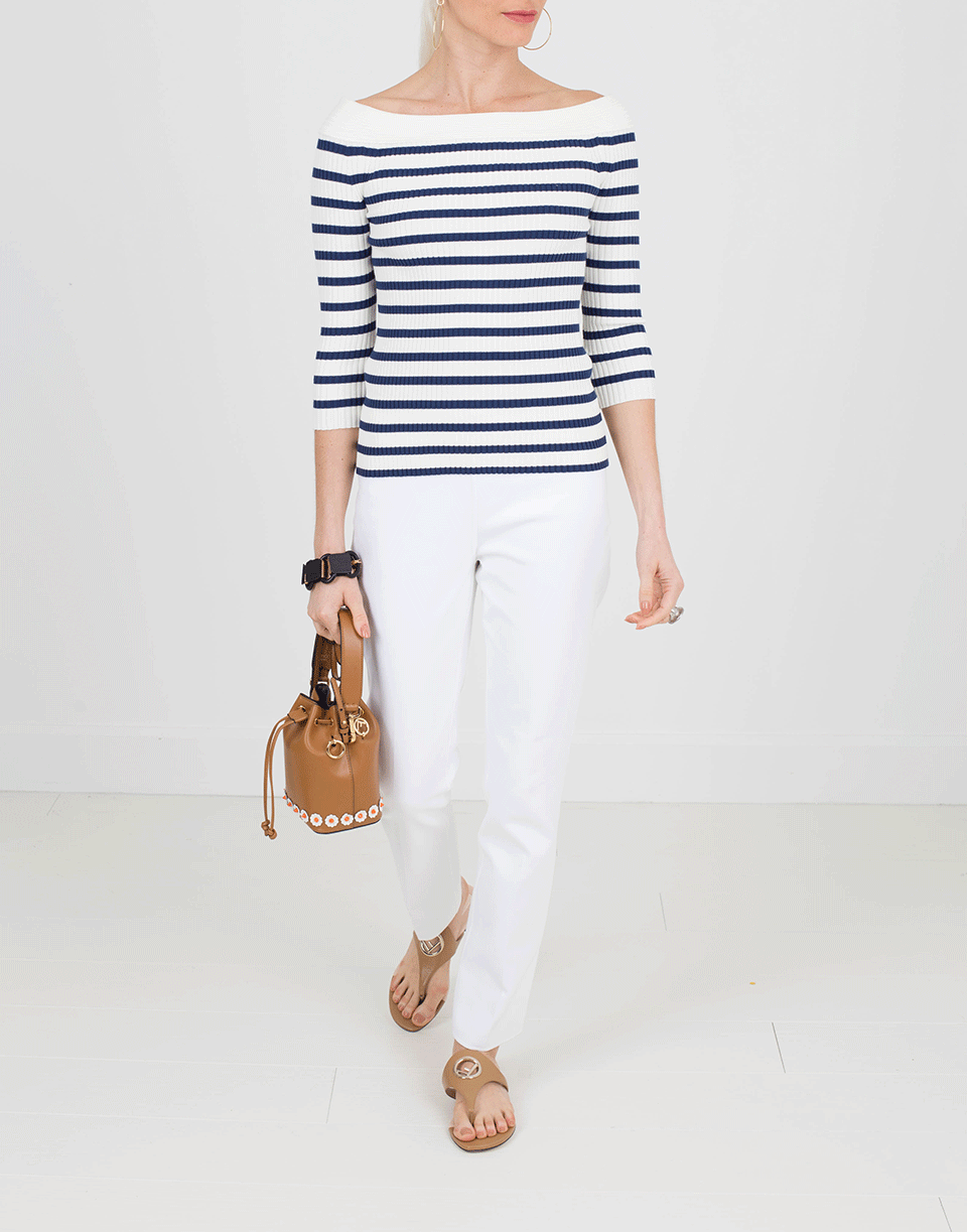 FUZZI-Off Shoulder Striped Sweater-