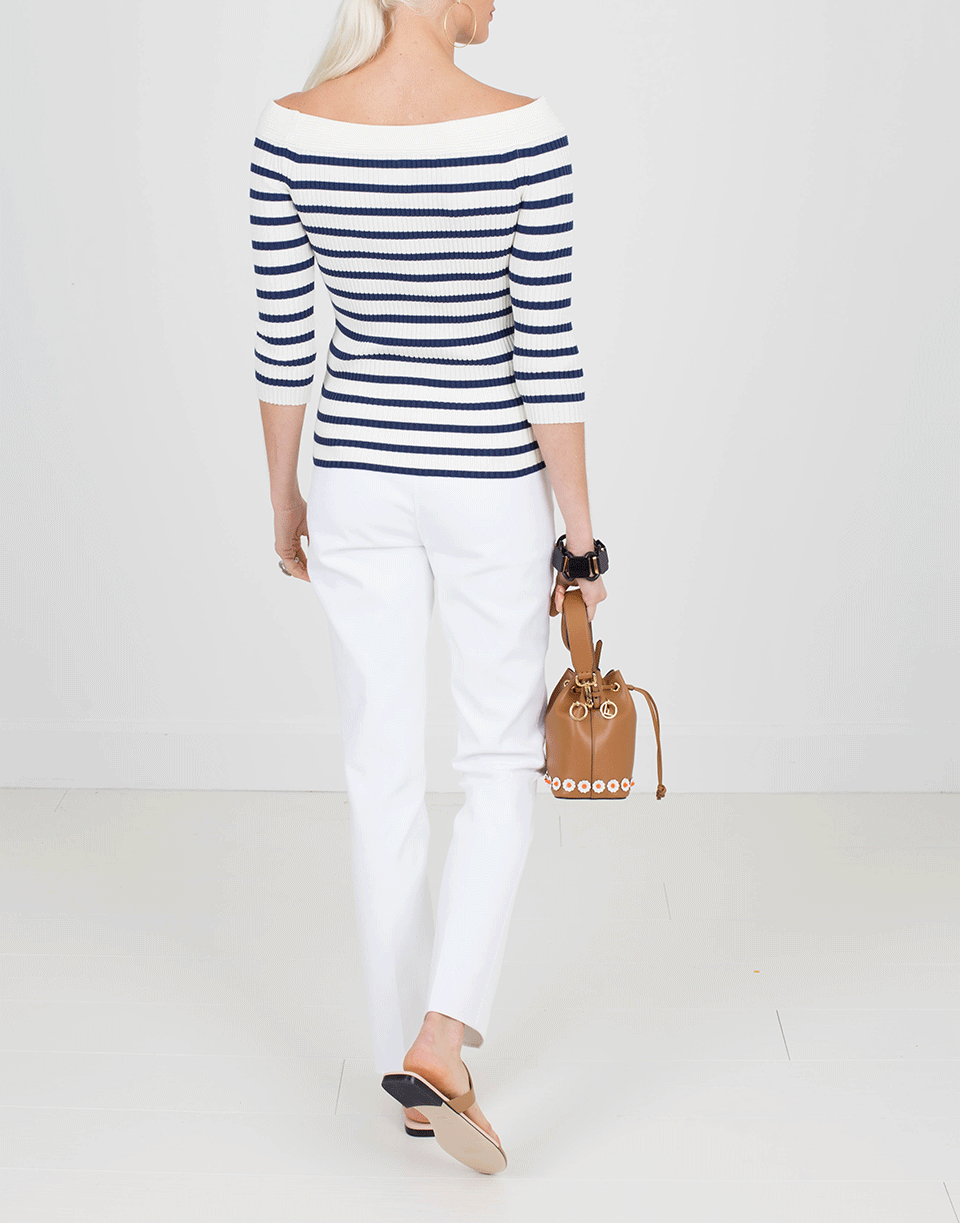FUZZI-Off Shoulder Striped Sweater-