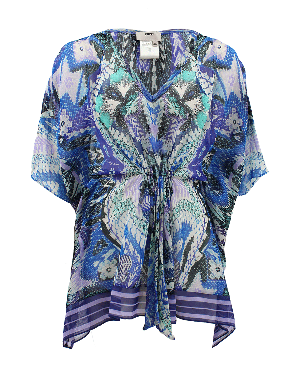 FUZZI-V-Neck Cinch Waist Printed Caftan-