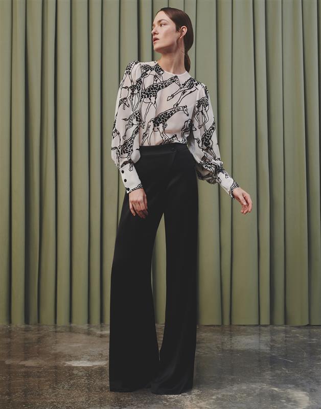 GALVAN LONDON-Black and White Giraffe Blouse-