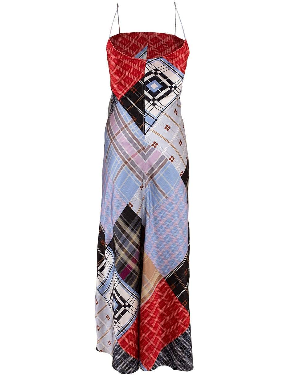 GANNI-Plaid Satin Slip Dress-