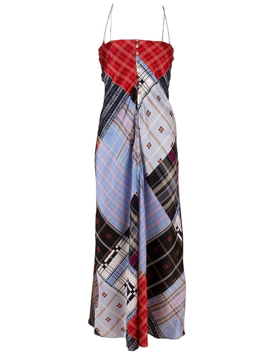 GANNI-Plaid Satin Slip Dress-
