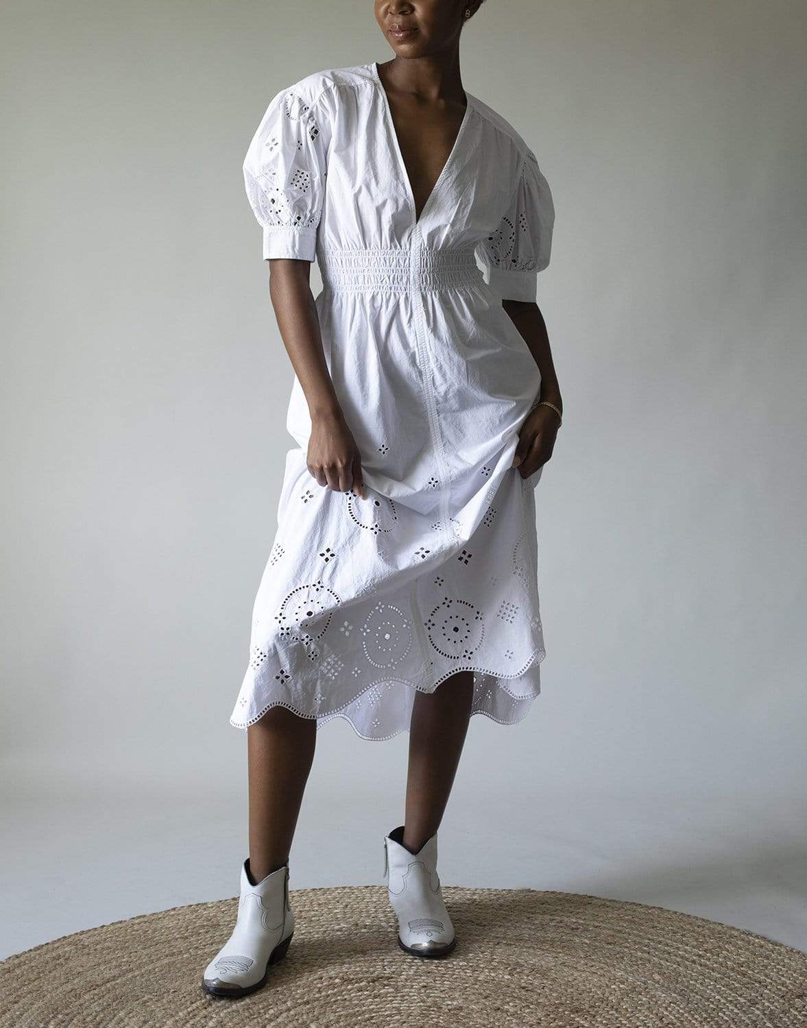 GANNI-White Broderie Anglaise Smock Dress-