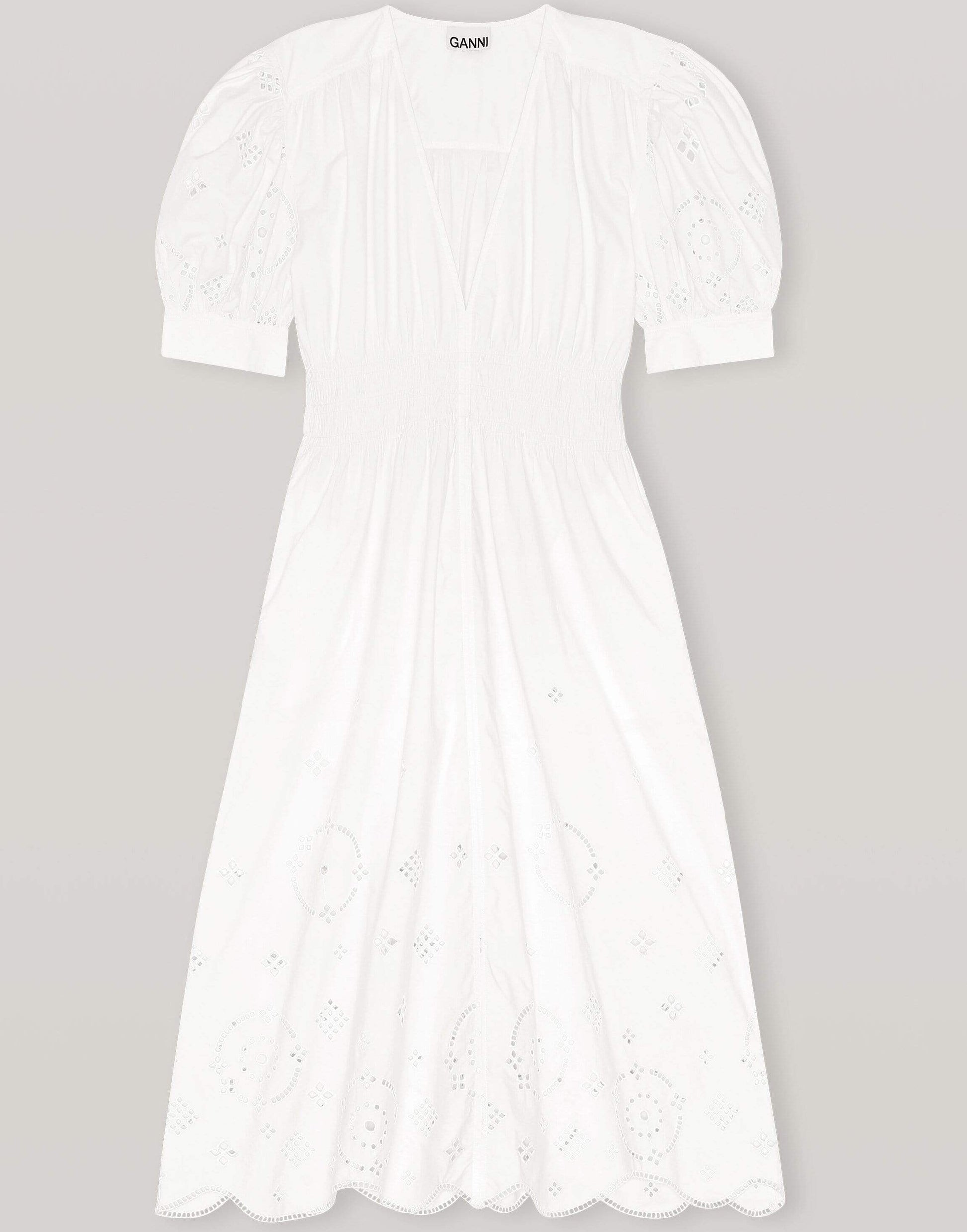 GANNI-White Broderie Anglaise Smock Dress-
