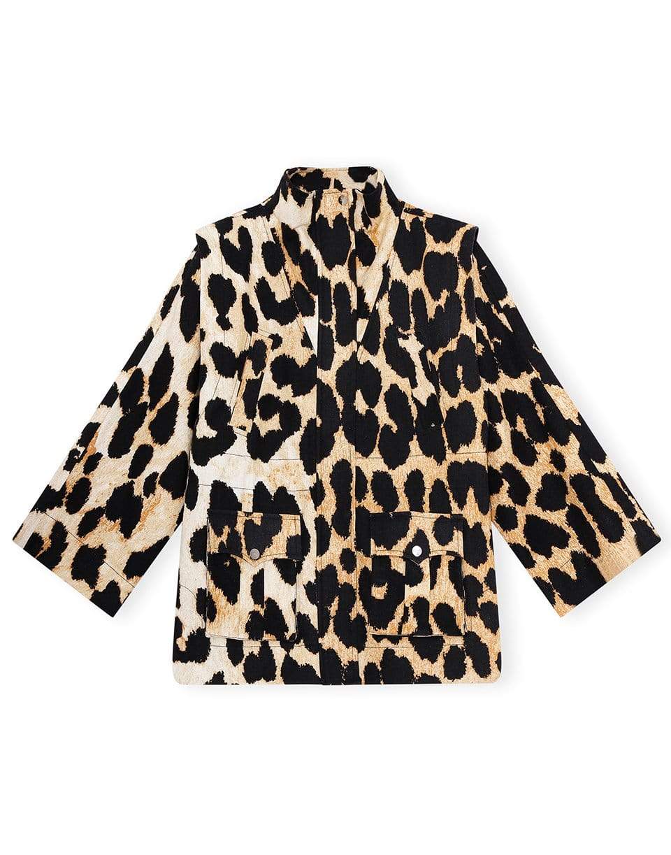 GANNI-Leopard Linen Canvas Jacket-