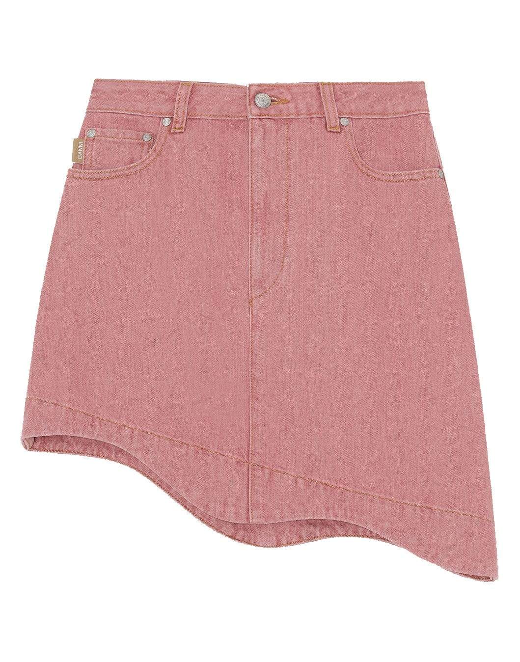 GANNI-Pink Denim High-Waisted Asymmetrical Mini Skirt-