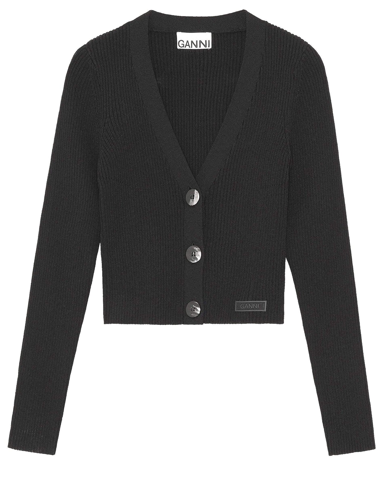 GANNI-Melange Knit Cropped Cardigan-