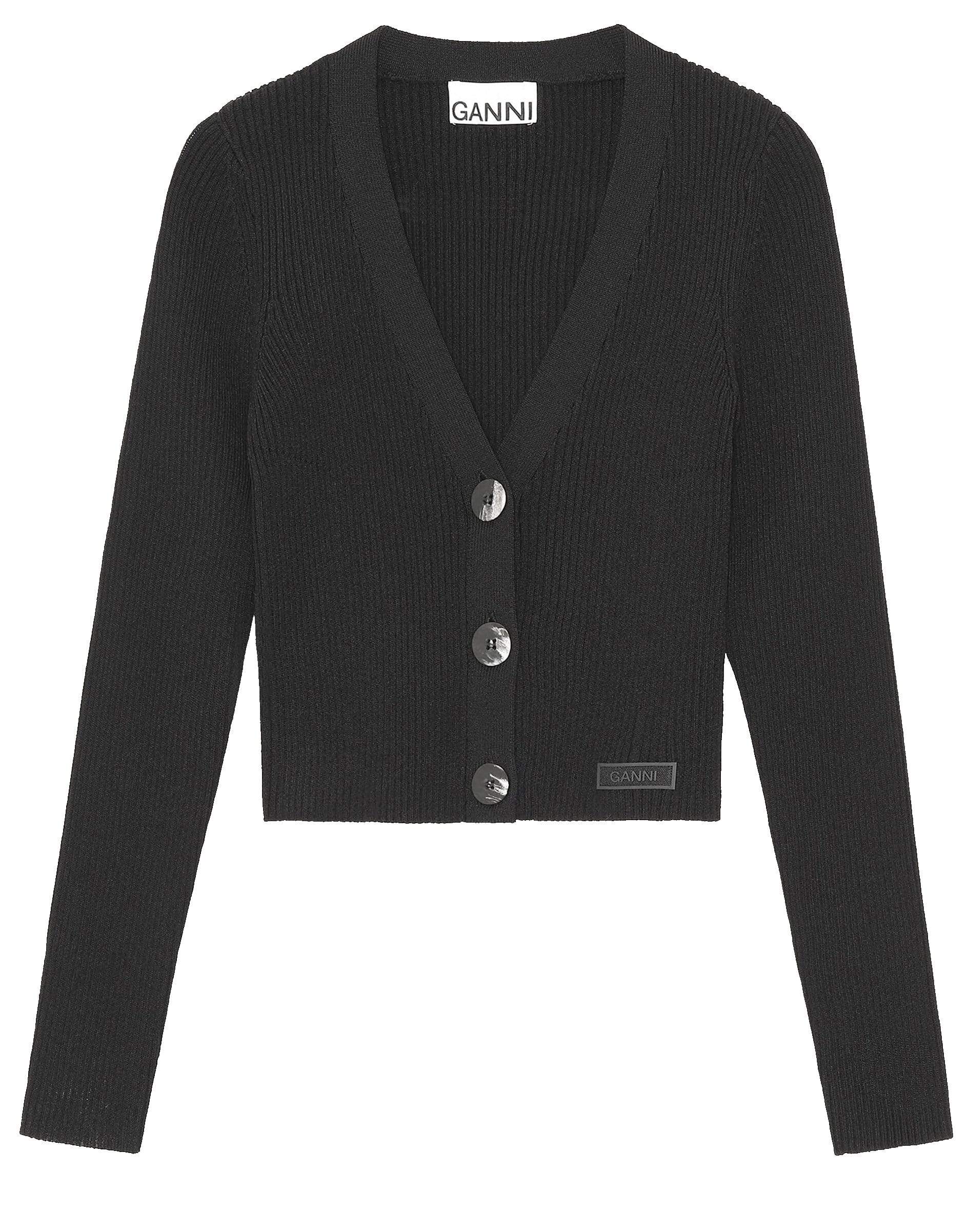 GANNI-Melange Knit Cropped Cardigan-