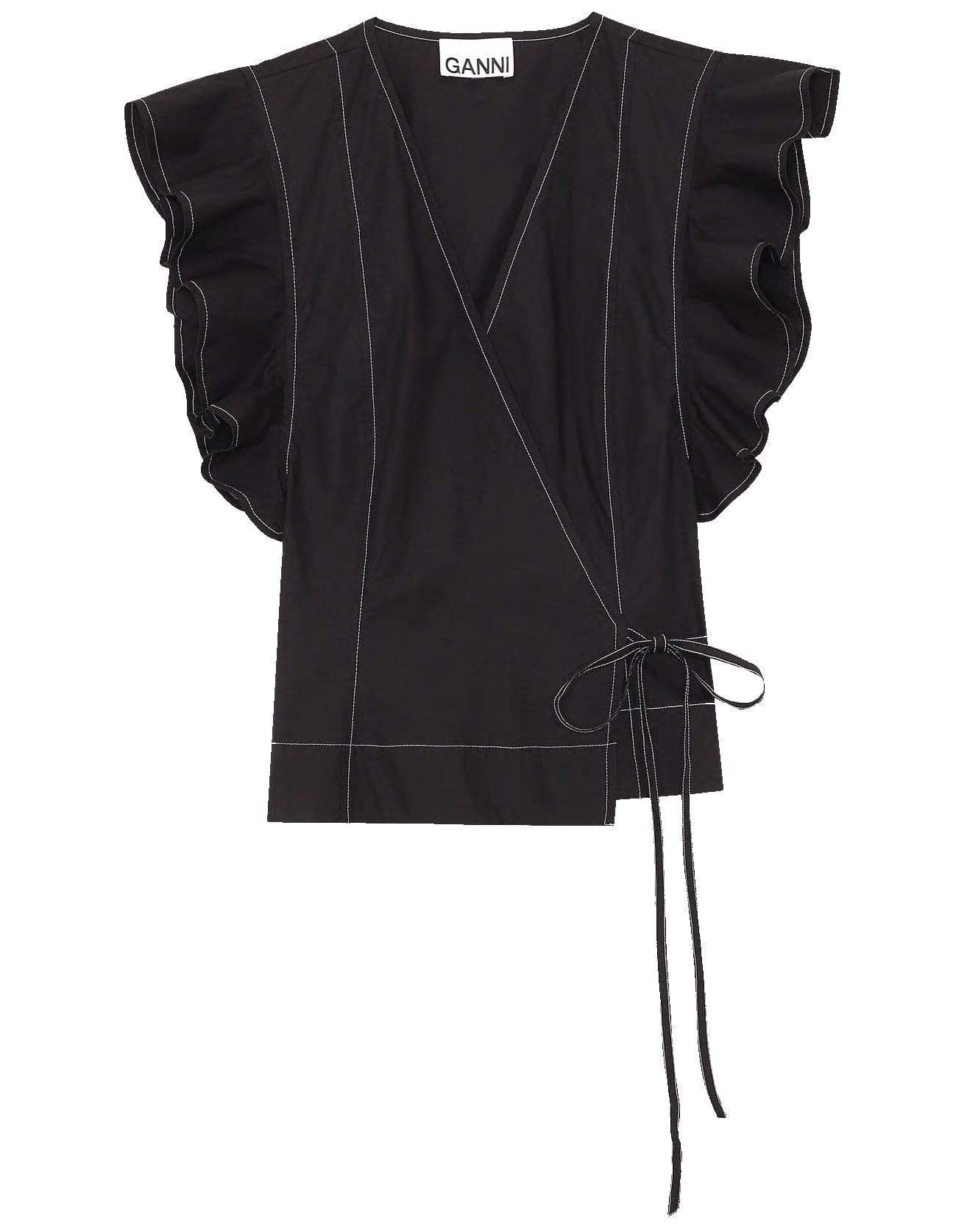 GANNI-Cotton Poplin Wrap Top-