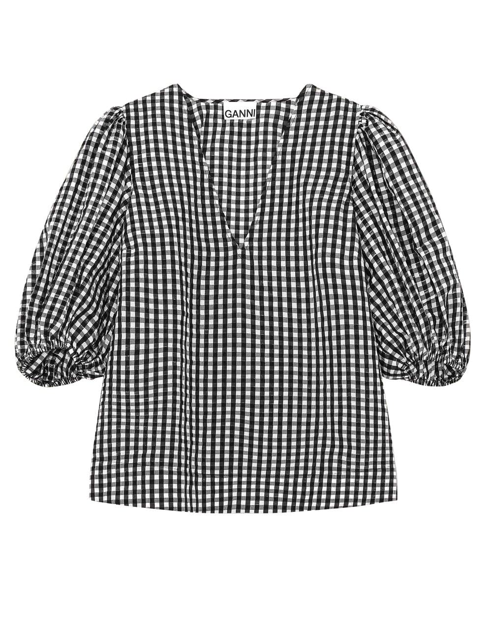 GANNI-Seersucker Check Top-
