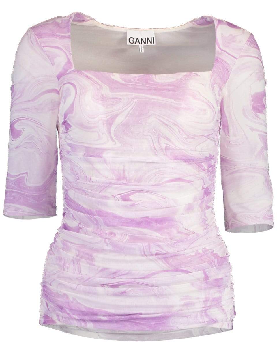 GANNI-Printed Mesh Blouse-