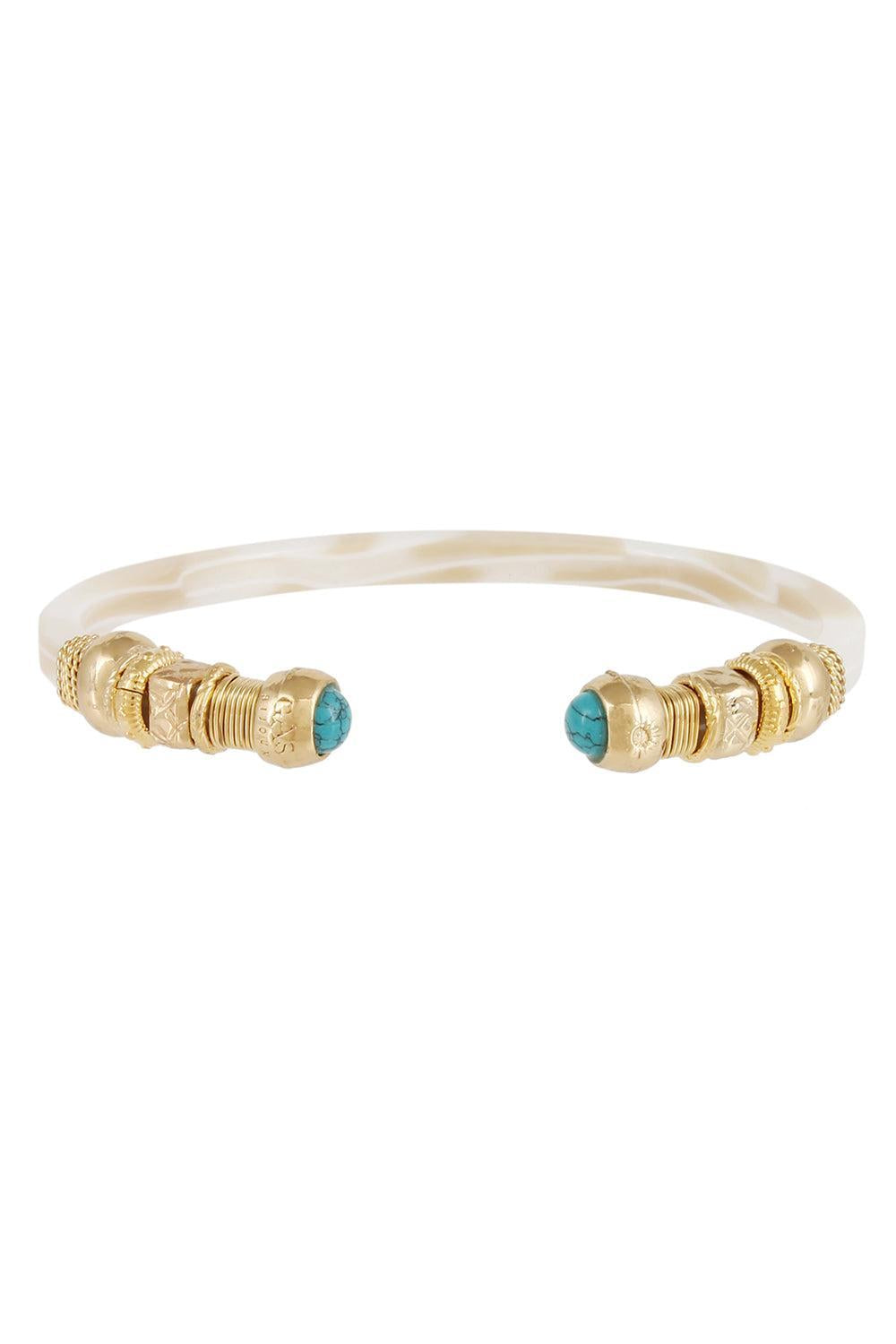 Turquoise Tip Cream Sari Bracelet-CREAM-JEWELRYBOUTIQUEBRACELET O-GAS BIJOUX