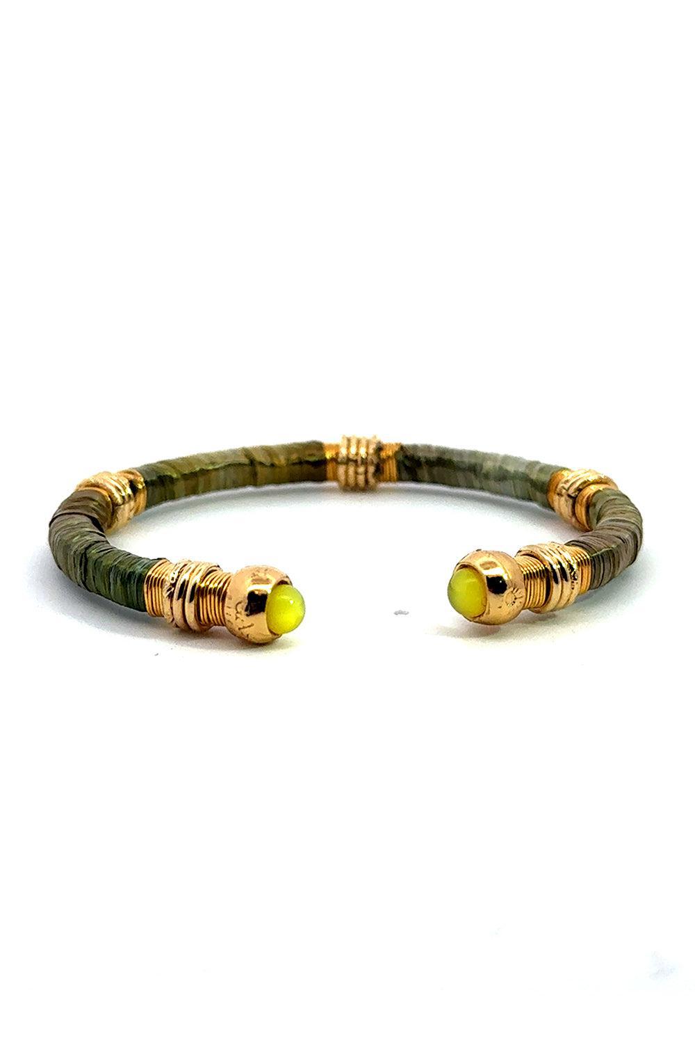 Sari Raffia Acetate Bracelet-GRN/YLW-JEWELRYBOUTIQUEBRACELET O-GAS BIJOUX
