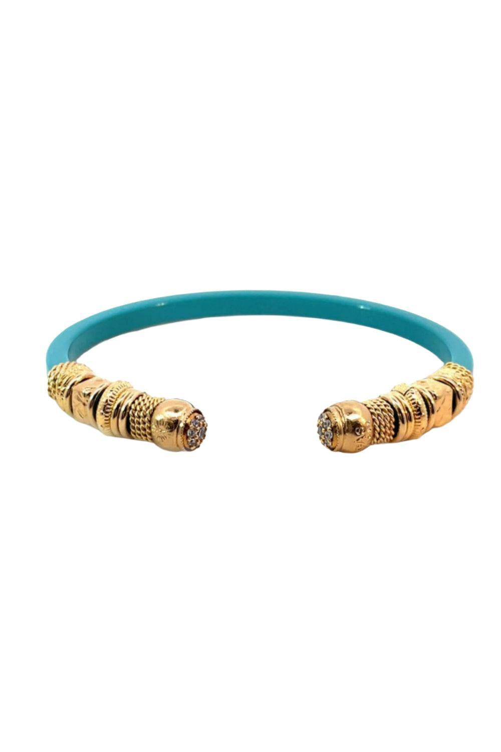Crystal Teal Sari Strass Bracelet-TEAL/GLD-JEWELRYBOUTIQUEBRACELET O-GAS BIJOUX