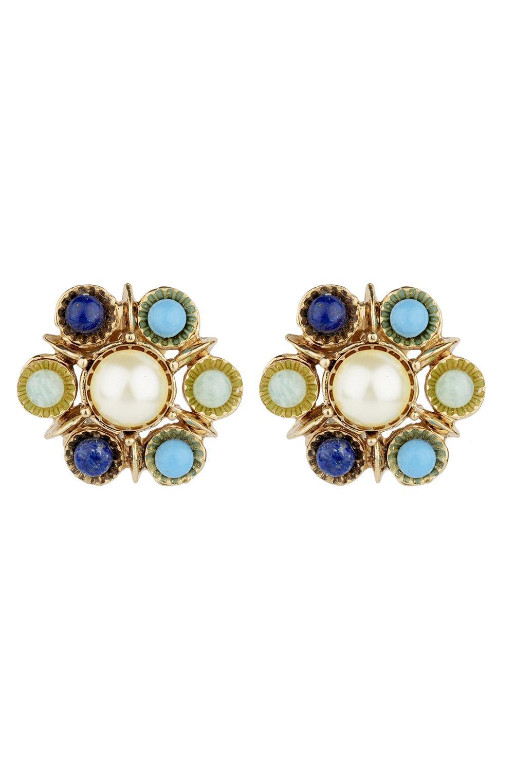 Turquoise Lapis Pearl Augusta Stud Earrings-BLUE-JEWELRYBOUTIQUEEARRING-GAS BIJOUX