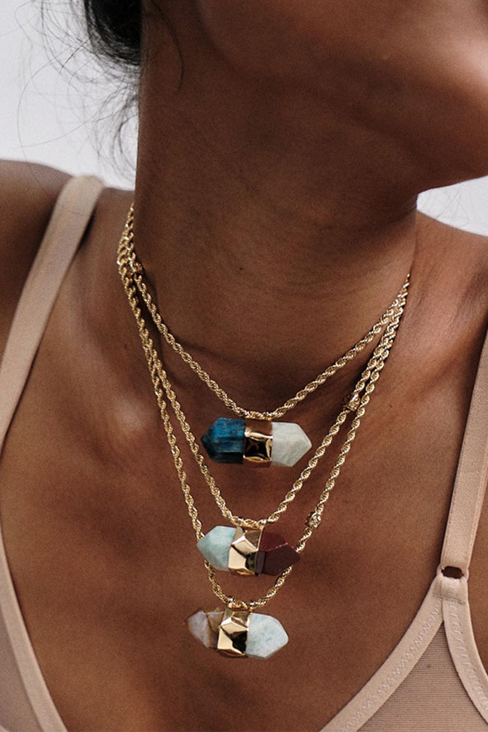 Large Aventurine Necklace-BL/GRN-JEWELRYBOUTIQUENECKLACE O-GAS BIJOUX