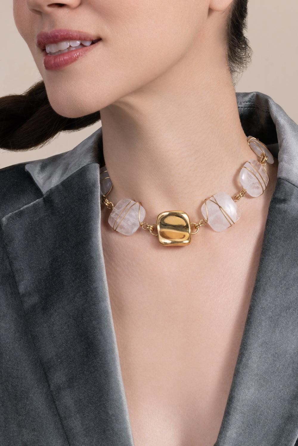 Carnelian Amazonite Small Rainbow Square Necklace-YELLOW-JEWELRYBOUTIQUENECKLACE O-GAS BIJOUX