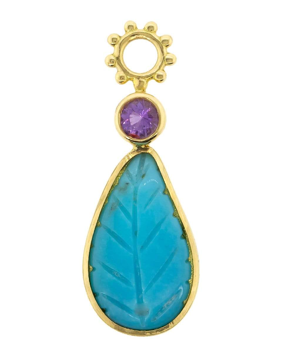 GAYA-Turquoise and Garnet Leaf Charm-YELLOW GOLD