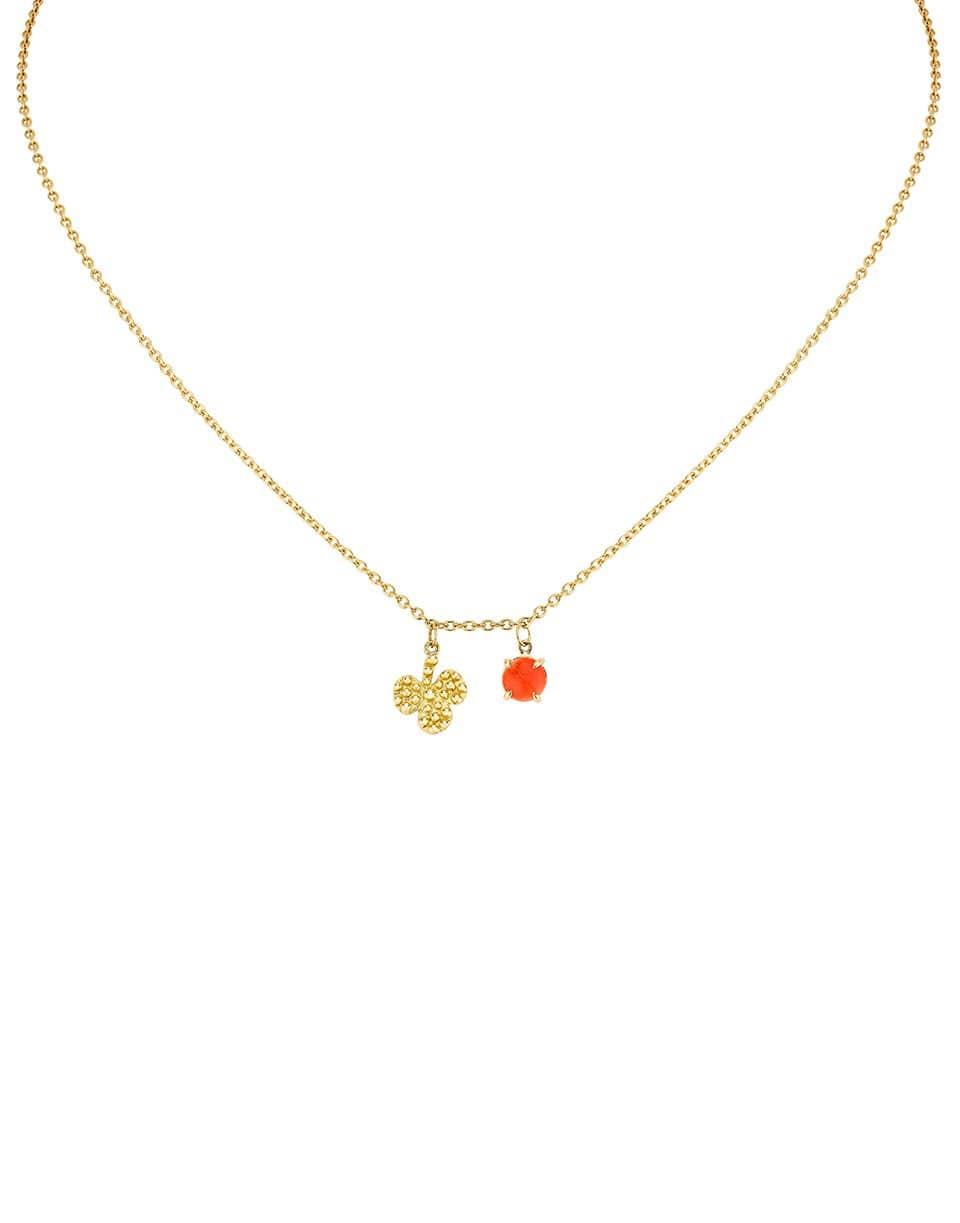 GAYA-Coral and Clover Charm Necklace-YELLOW GOLD