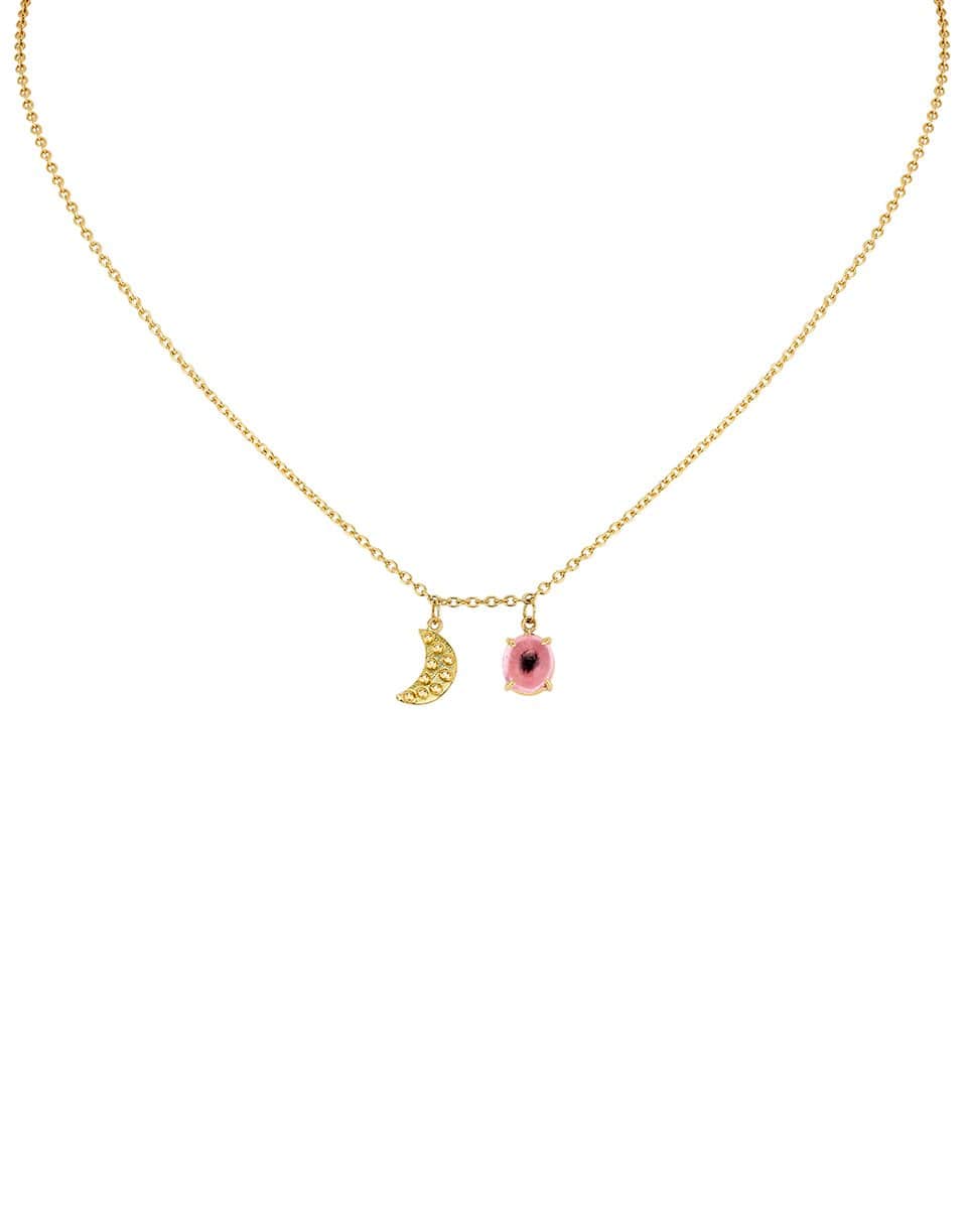 GAYA-Pink Tourmaline and Moon Charm Necklace-YELLOW GOLD