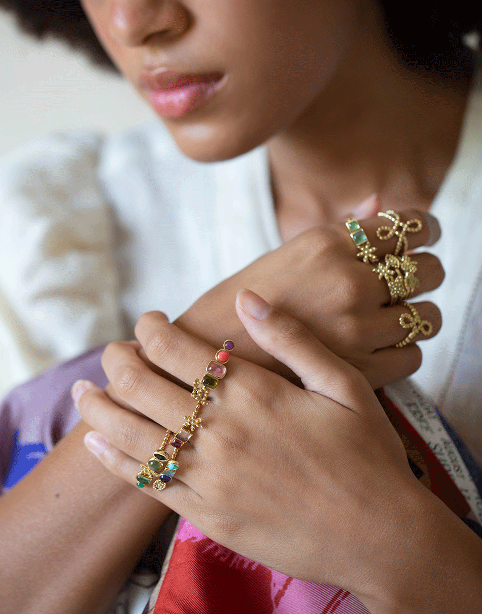GAYA-Duo Green Flower Ring-YELLOW GOLD