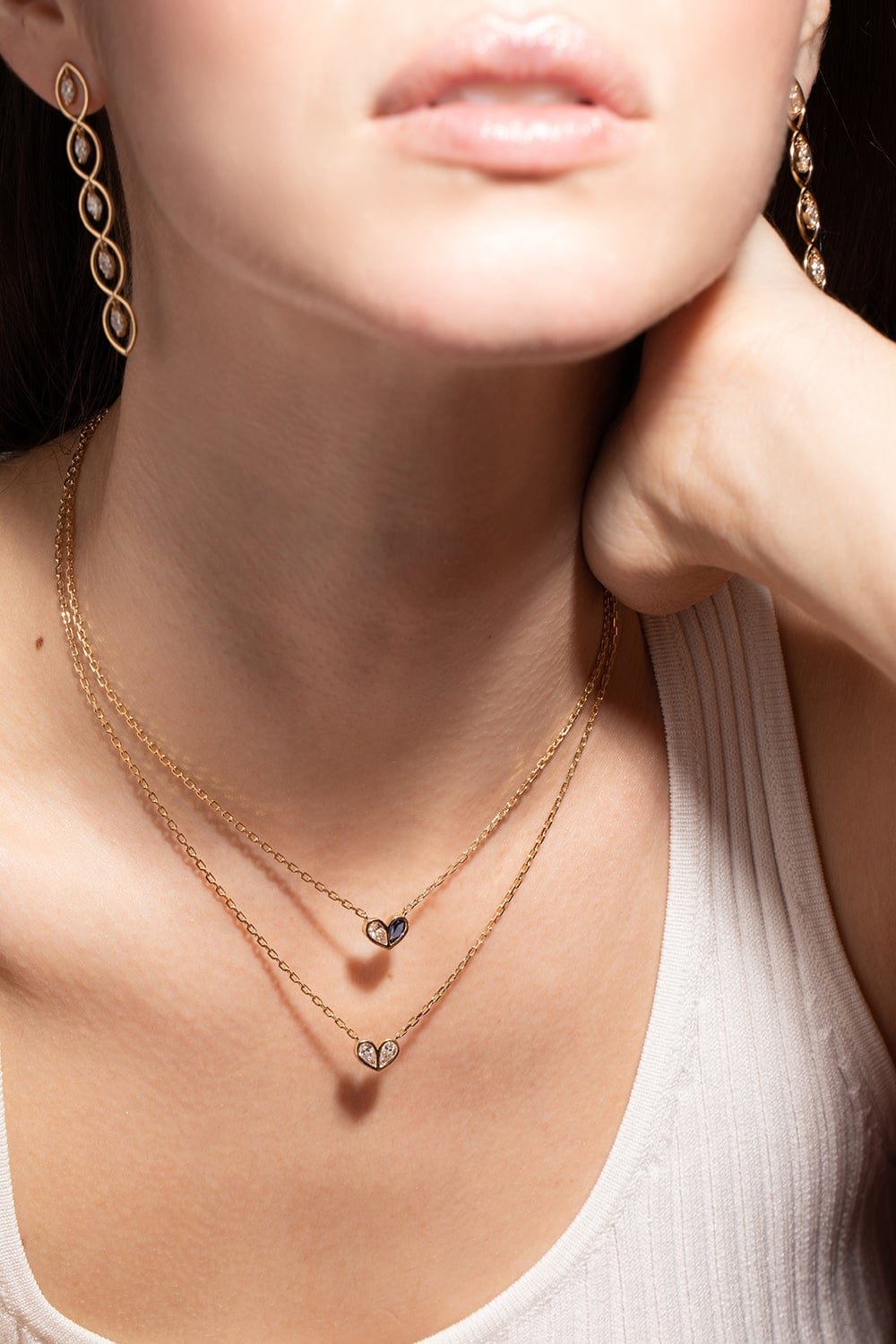 GEMELLA JEWELS-Diamond and Sapphire Sweetheart Necklace-YELLOW GOLD