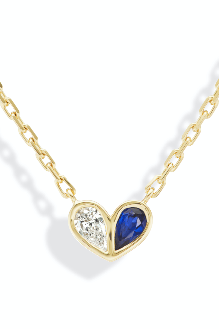 GEMELLA JEWELS-Diamond and Sapphire Sweetheart Necklace-YELLOW GOLD