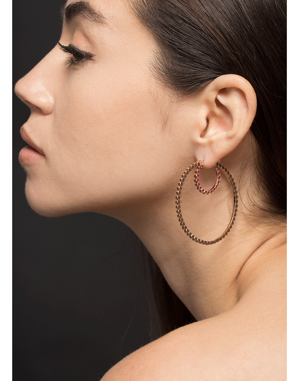 GEMFIELDS X MUSE-Double Daisy Ruby Hoop Earrings-ROSE GOLD