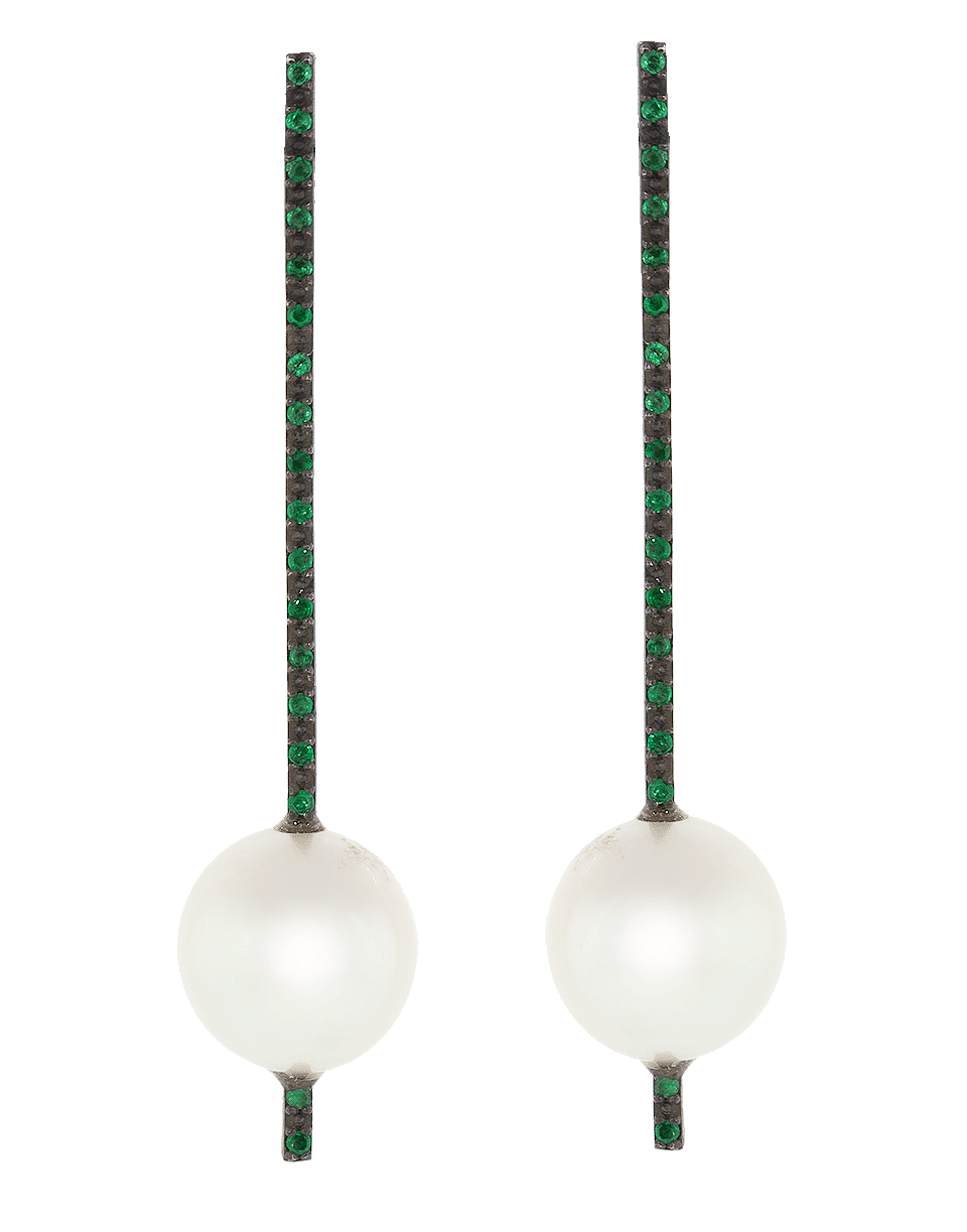 GEMFIELDS X MUSE-Emerald And Pearl Stick Earrings-SILVER