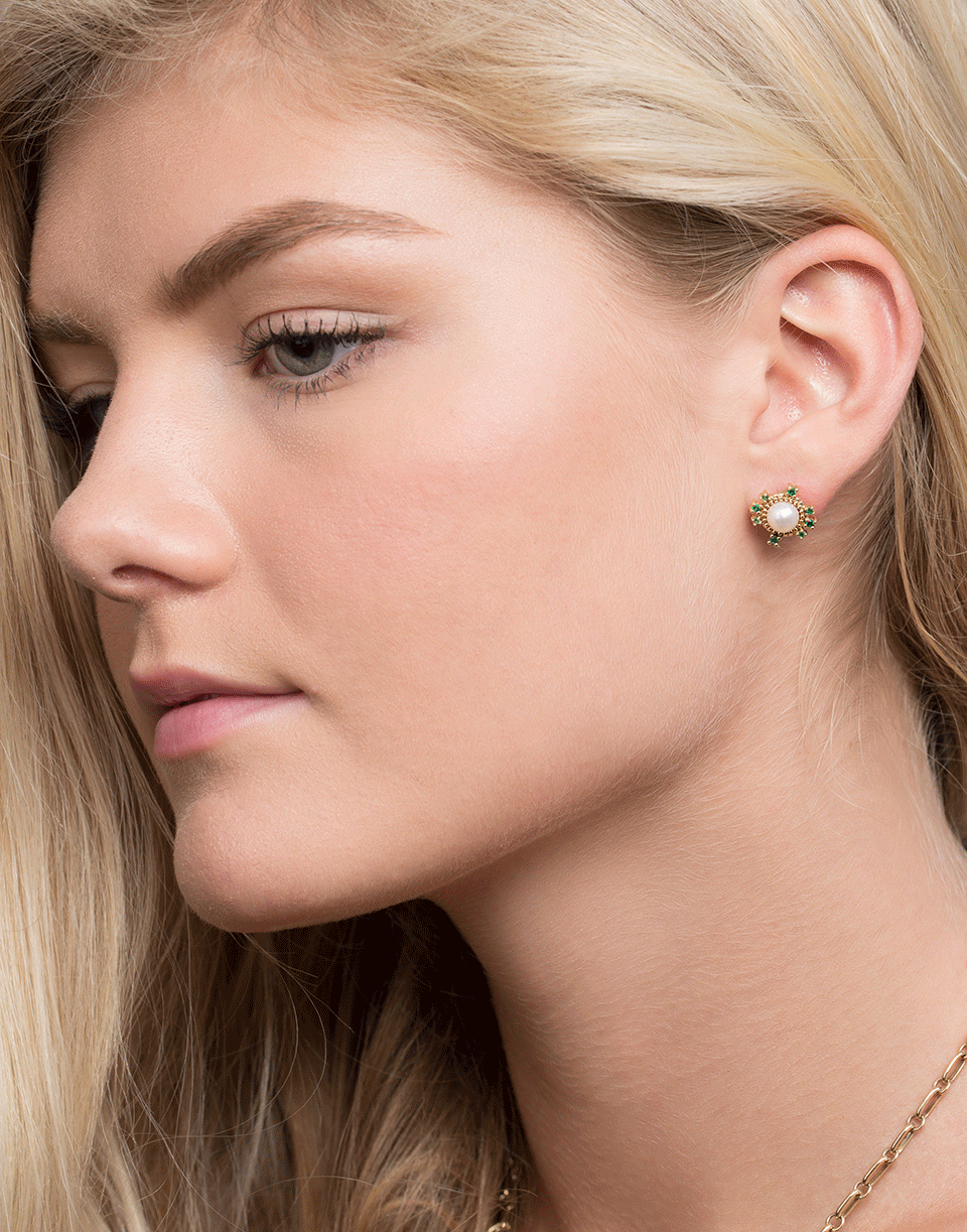 GEMFIELDS X MUSE-Emerald Pearl Stud Earrings-YELLOW GOLD