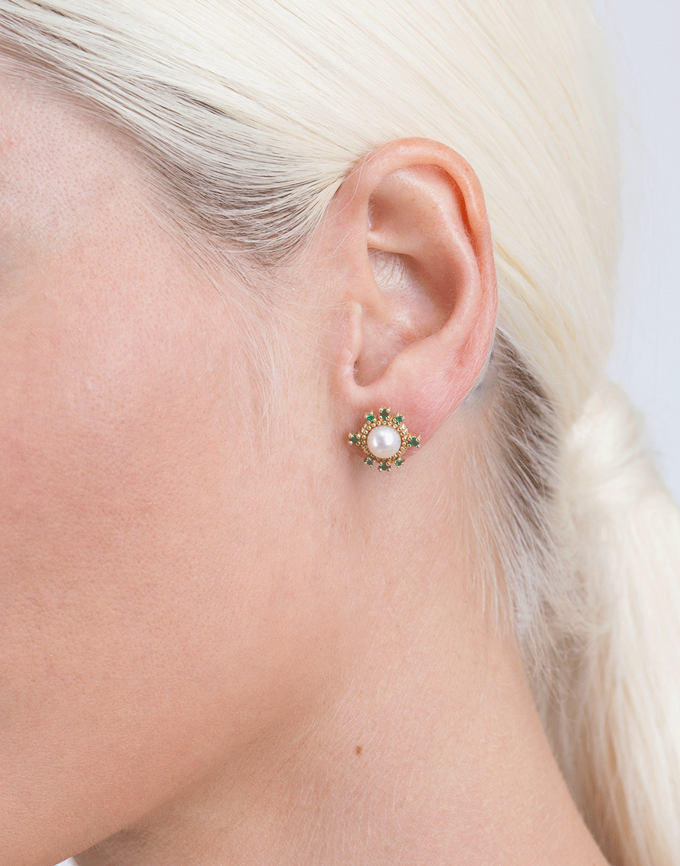 GEMFIELDS X MUSE-Emerald Pearl Stud Earrings-YELLOW GOLD