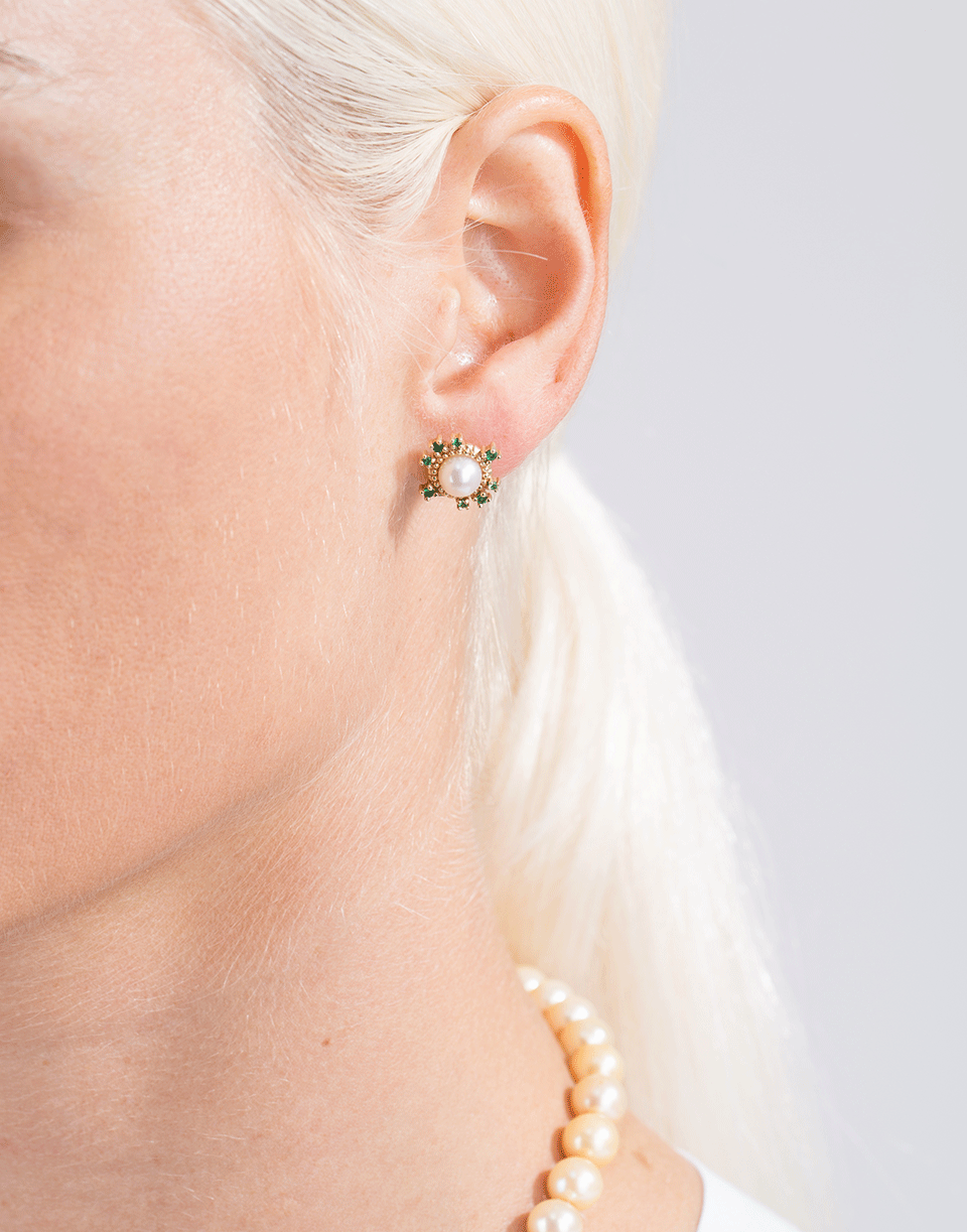 GEMFIELDS X MUSE-Emerald Pearl Stud Earrings-YELLOW GOLD