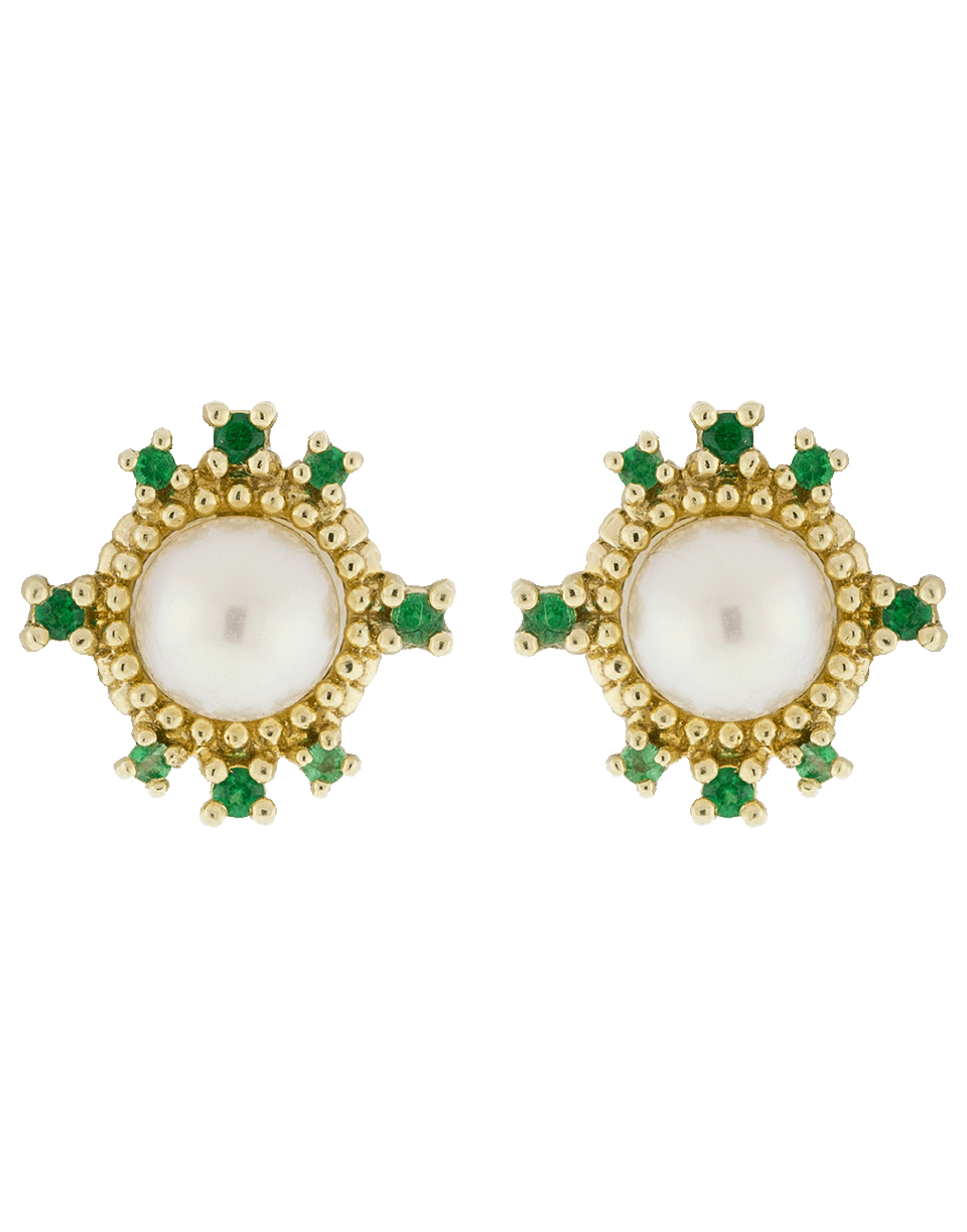 GEMFIELDS X MUSE-Emerald Pearl Stud Earrings-YELLOW GOLD