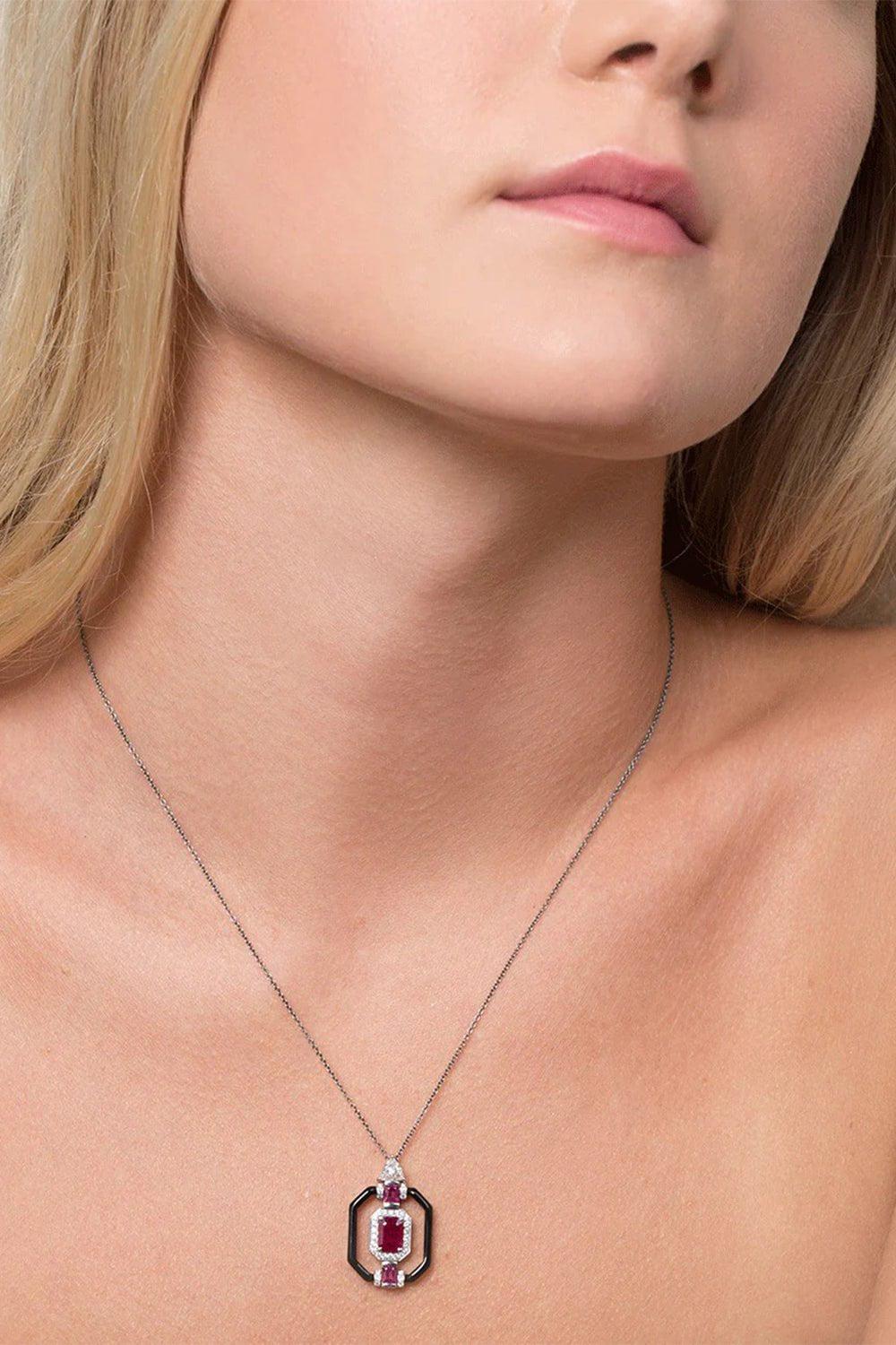 GEMFIELDS X MUSE-Black Enamel Pendant-WHITE GOLD