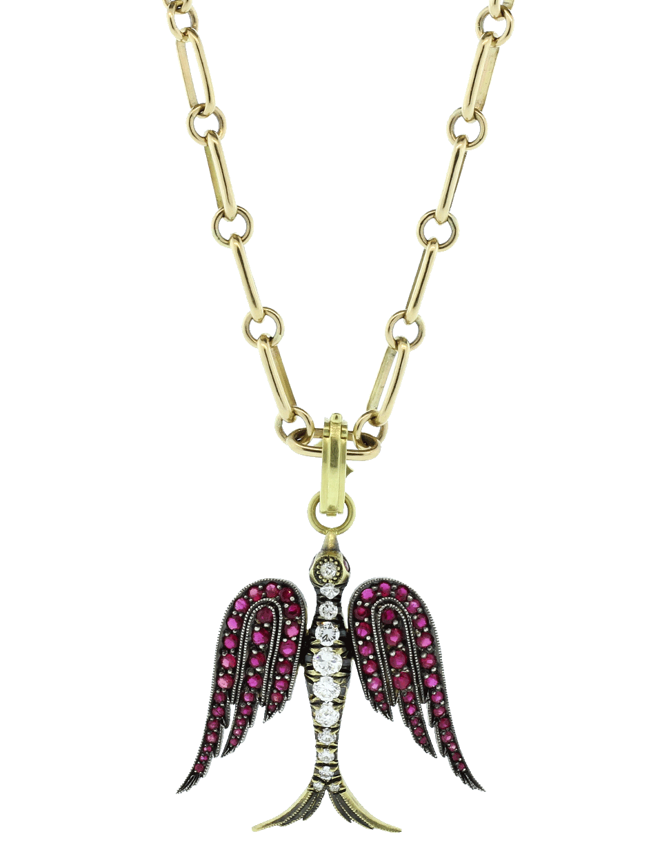 GEMFIELDS X MUSE-Sylva & Cie Ruby Angel Bird Pendant-YELLOW GOLD