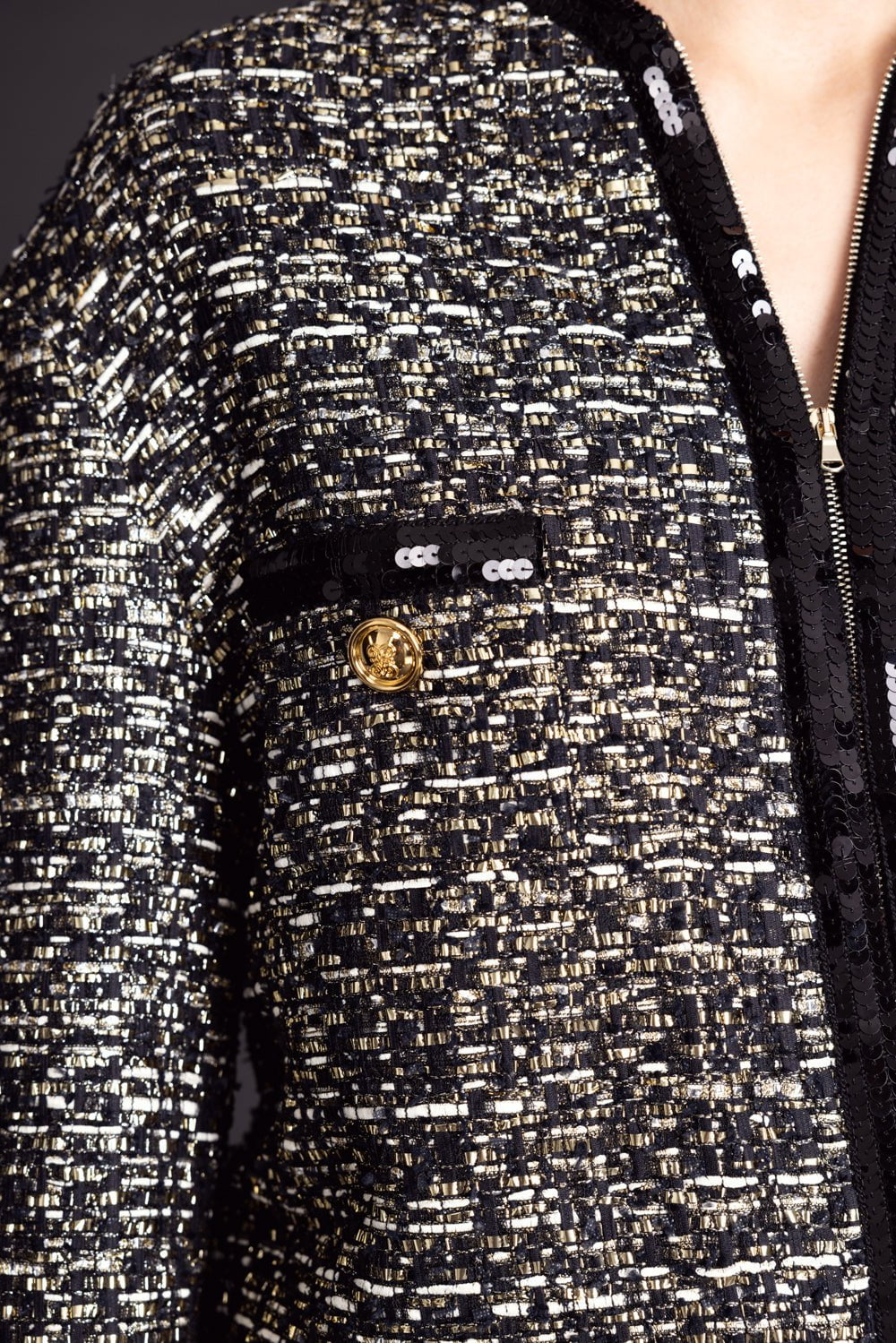 GIAMBATTISTA VALLI-Boucle Tweed Long Coat-BLK/GLD