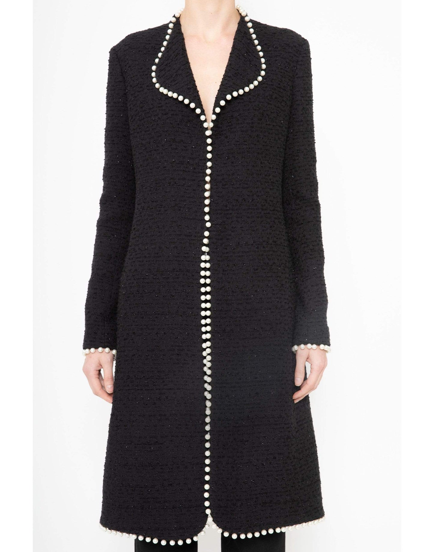 GIAMBATTISTA VALLI-Black Long Sleeve Tweed Coat-
